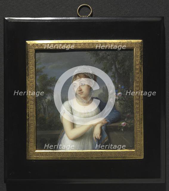 Portrait of a Woman Near a Balustrade, 1804. Creator: Jean-Baptiste Jacques Augustin (French, 1759-1832).