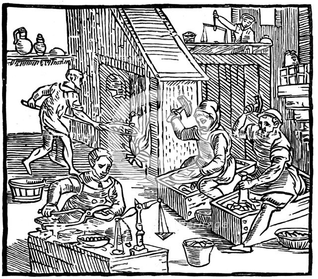 Coiners at work, 1577. Artist: Ralph Holinshead