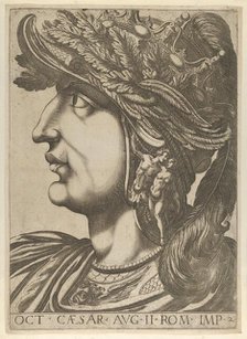 Plate 2: Octavian in profile to the left, from 'The Twelve Caesars', 1610-40., 1610-40. Creator: Anon.