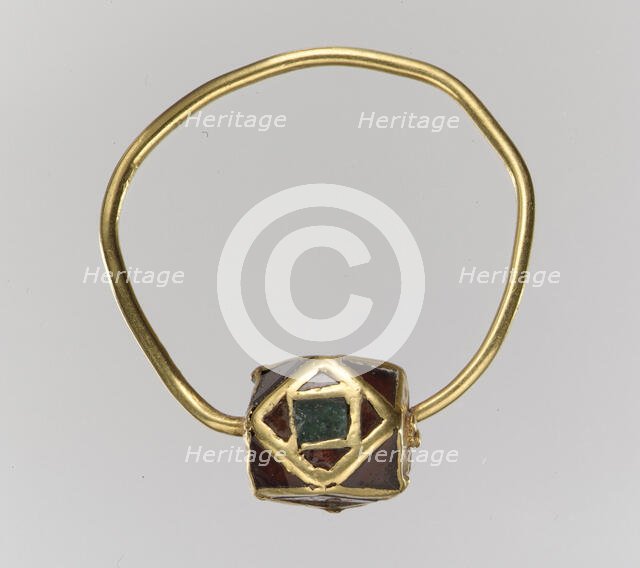 One of a Pair of Gold Cloisonné Earrings, Frankish, 500-550. Creator: Unknown.