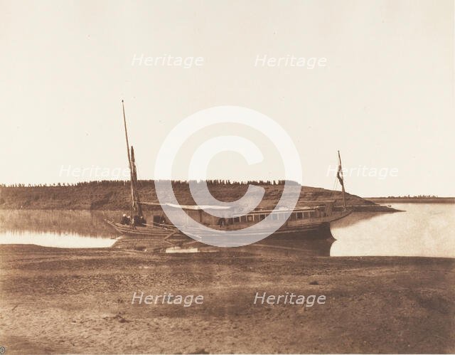Louksor, Petit Bras du Nil - Barque de Voyageurs, 1851-52. Creator: Félix Teynard.