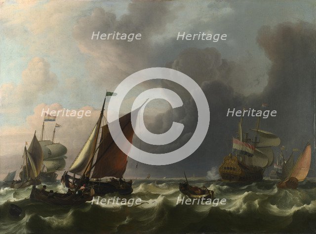 Dutch Men-of-war and Small Vessels in a Fresh Breeze off Enkhuizen, 1683. Artist: Bakhuizen, Ludolf (1630-1708)