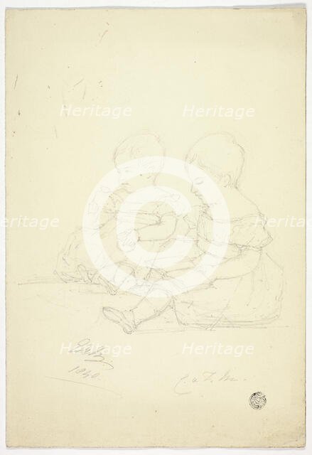 Two Seated Baby Girls (recto), a Still Life, and Two Animals (verso), 1840. Creator: Elizabeth Murray.