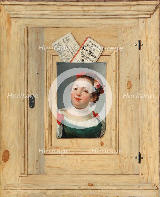 Trompe l'oeil with the portrait of a young woman, 1755. Creator: Juncker, Justus (1703-1767).