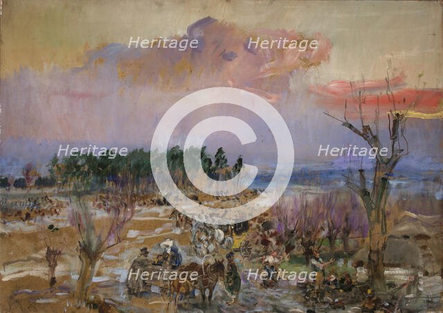 Sketch for the Panorama of Grochow, c1940. Creator: Wojciech Kossak.