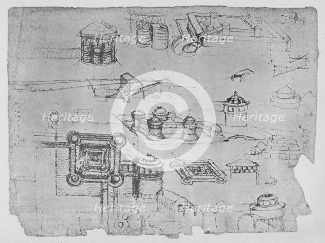 'Drawings of a Square Castle', c1480 (1945). Artist: Leonardo da Vinci.