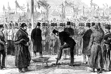 Lt.-Col. Gerard Smith cutting the first turf of the Hull, Barnsley...West Riding Ry. and Dock, 1881. Creator: Unknown.