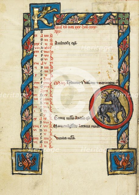Zodiacal Sign of Aries; Psalter, third quarter of 13th century. Creator: Unknown.