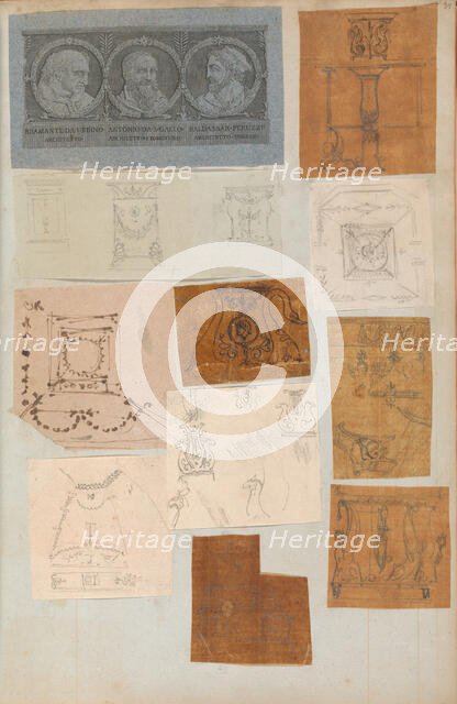Page from a Scrapbook containing Drawings and Several Prints of Architecture, Int..., ca. 1800-1850. Creators: Workshop of Charles Percier, Workshop of Pierre François Léonard Fontaine.