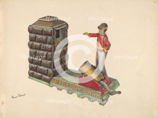 Cast Iron Toy: Artillery Bank, c. 1937. Creator: Lew Tower.
