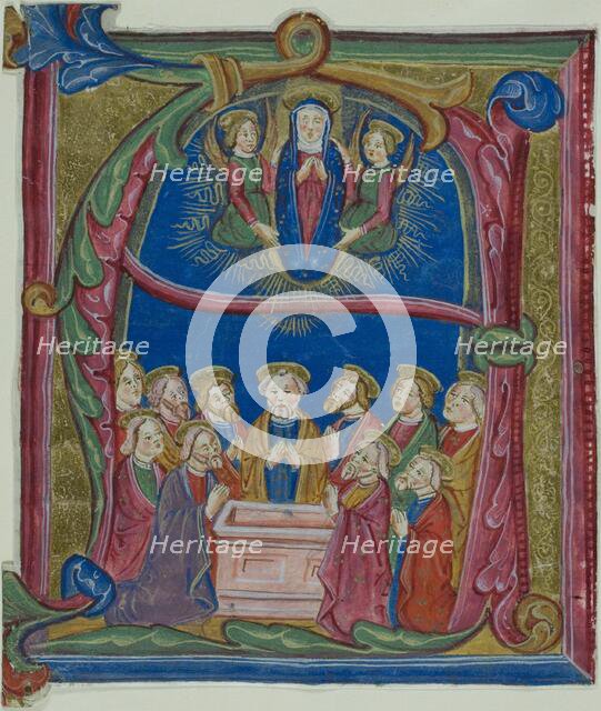 The Assumption of the Virgin in a Historiated Initial "A" from an Antiphonary, 15th century. Creator: Unknown.