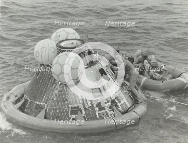[Astronauts in Lifeboat After Apollo 11 Splashdown], 1969. Creator: NASA.