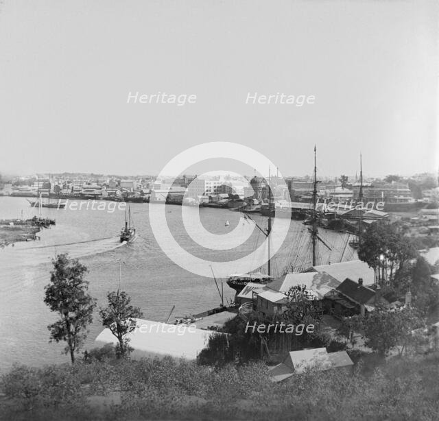 Brisbane River, Petrie Bight  with Customs House to the right, 1890. Creator: Robert Augustus Henry L'Estrange.