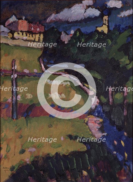 The Church in Murnau. Study, 1908-1909. Artist: Kandinsky, Wassily Vasilyevich (1866-1944)