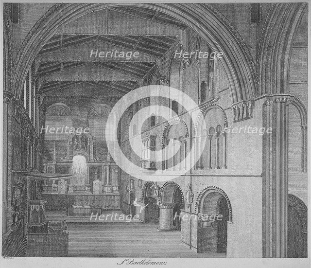 Interior view of the Church of St Bartholomew-the-Great, Smithfield, City of London, 1800. Artist: James Peller Malcolm