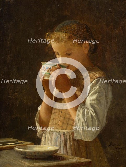 Girl drinking coffee, 1870. Creator: Anker; Albert (1831-1910).