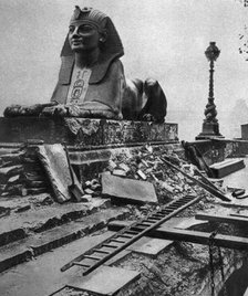Sphinx damaged by a German bomb dropped on the Embankment, 4th September 1917, (1935). Artist: Unknown