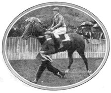 Leading in the winner of the Grand Prix, Baron M. de Rothschild's Verdun (M. Barat up), 1909. Creator: Topical Press Agency.