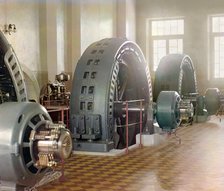 Alternators made in Budapest, Hungary, in the power generating hall of a..., between 1905-1915. Creator: Sergey Mikhaylovich Prokudin-Gorsky.
