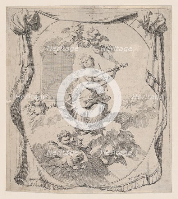 St. Cecilia on Clouds Upheld by Angels, 1696., 1696. Creator: Pierre Berchet.