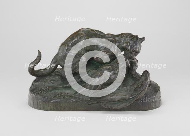 Ocelot Carrying Off a Heron, model 1839, cast by 1873. Creator: Antoine-Louis Barye.