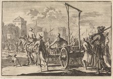 Arrival of Stepan Razin and his brother Frol in an iron cage in Moscow, 1671, 1698. Artist: Aa, Pieter van der (1659-1733)