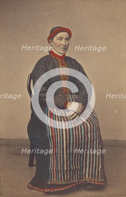 Pige fra Osterfjorden. woman in Norwegian costume, seated, 1866. Creator: Knud Knudsen.