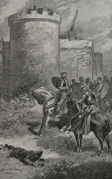 Attack of the castle of Gironella by the Count of Pallars, 15th century, (1890).  Creator: Joan Serra y Pausas.