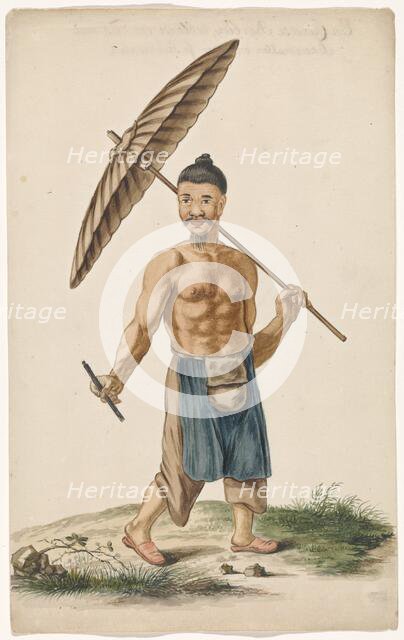 Chinese craftsman with parasol and razor, c.1675-c.1725. Creator: Anon.