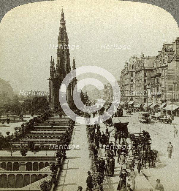 Princes Street and the Scott Monument, Edinburgh, Scotland, c late 19th century.Artist: Underwood & Underwood