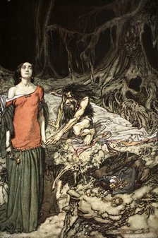 'The wooing of Grimhilde, the mother of Hagen', 1924.  Artist: Arthur Rackham