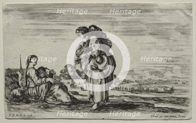 Various Figures and Landscapes: Two Mothers Chatting Together, 1649. Creator: Stefano Della Bella (Italian, 1610-1664).