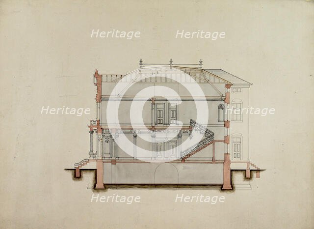 Design Studies, Section Through House, Presentation, c. 1860-1870. Creator: Carl J Furst.