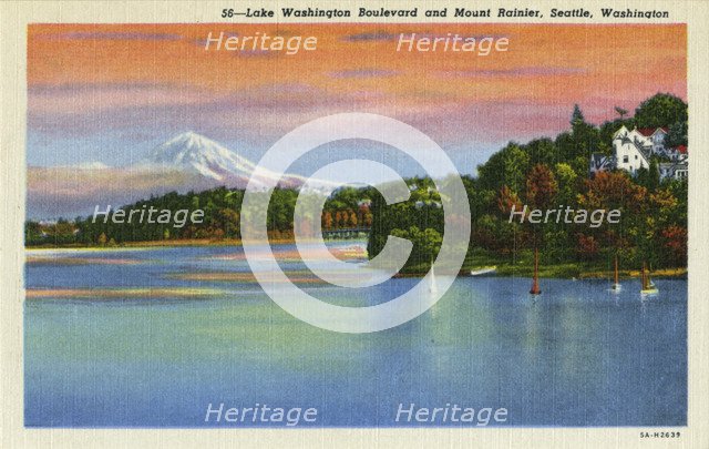 Lake Washington Boulevard and Mt. Rainier, Seattle, Washington, 1935. Artist: Unknown