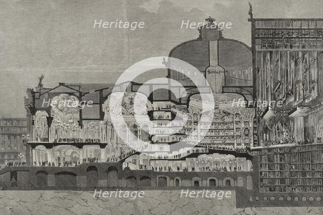 Longitudinal section of the Theatre of Palais Garnier, Opera House. Paris, France, 1898. Creator: Unknown.