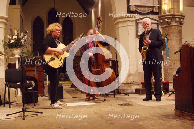 Geoff Simkins - Howard Alden Trio, St Andrews Church, Hove, East Sussex, 21 Oct 2022. Creator: Brian O'Connor.