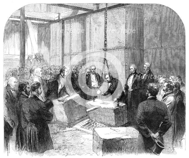 Laying the Foundation-Stone of the Thames Embankment at Whitehall Stairs, 1864. Creator: Unknown.