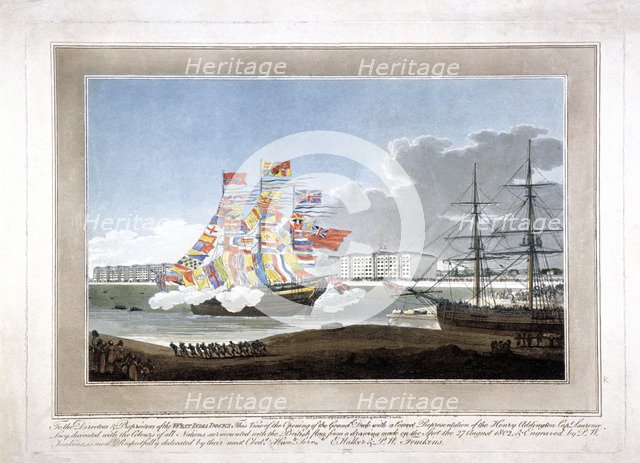 West India Docks, Poplar, London, 1802. Artist: Peltro William Tomkins