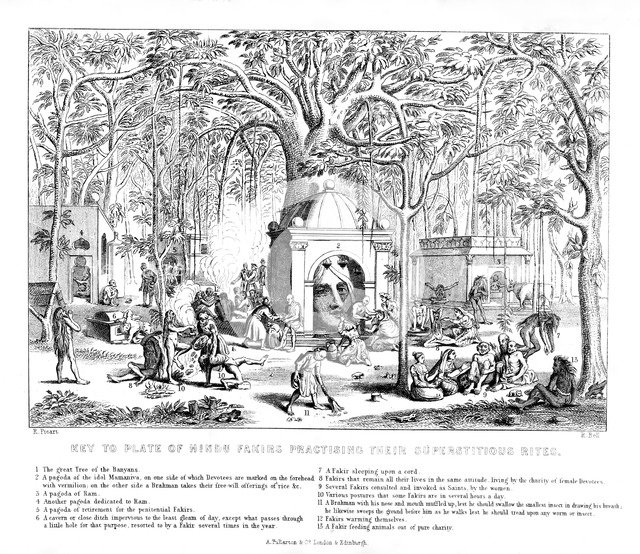 Hindu Fakirs practising their superstitious rites, 19th century. Artist: Bell