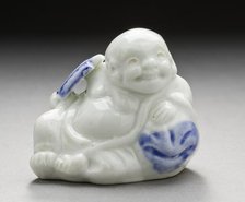 Water Dropper in the Form of Hotei on His Bag Holding a Fan, 19th century. Creator: Unknown.
