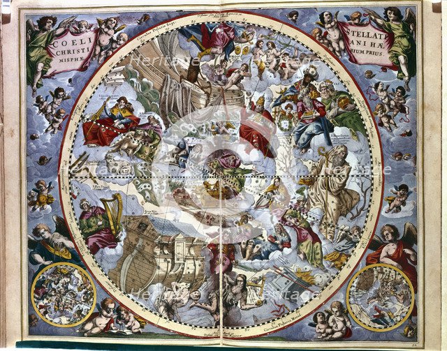 Harmonia Macrocosmica', engraving with Bible passages by Andreas Cellarius.