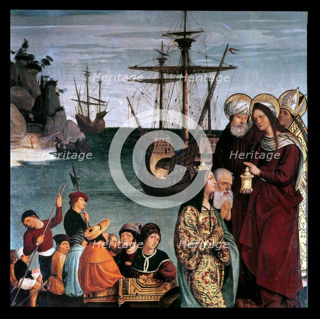 St. Magdalene Altarpiece, detail, representation of the Saint and men in a boat, work of 1526.