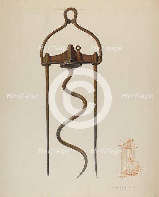 Spiral Hay Fork, c. 1941. Creator: Oscar Bluhme.
