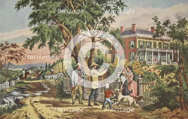 American Country Life - October Afternoon,pub. 1855, Currier & Ives (Colour Lithograph)