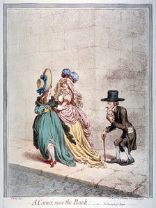 'A corner, near the Bank; - or - an example for fathers', 1797.                           Artist: James Gillray