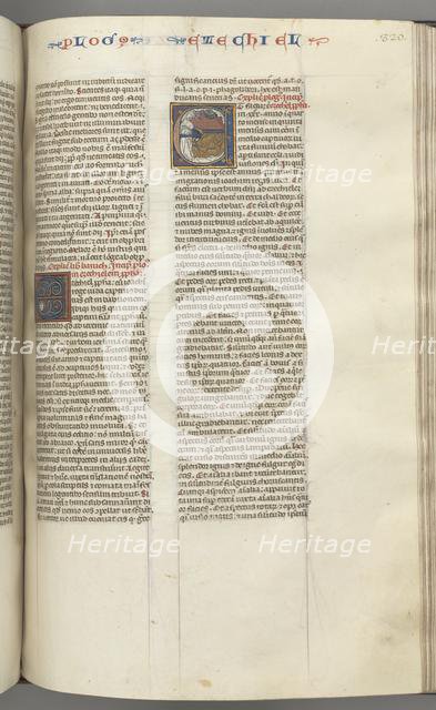 Fol. 320r, Ezechiel, historiated initial E, a sleeping Ezechiel with his vision of the four beasts.. Creator: Unknown.