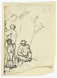 Two Men with Boy, n.d. Creator: William Henry Pyne.