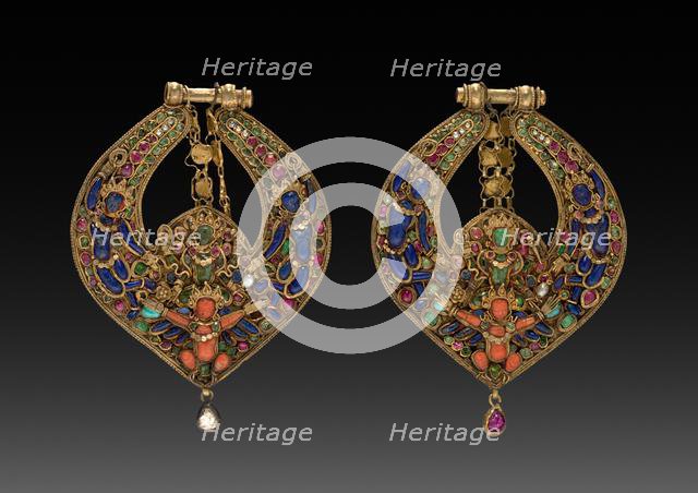 Pair of Deity Earrings with Vishnu on Garuda (front) and chepu (monster mask) (back), 1600s or 1700s Creator: Unknown.