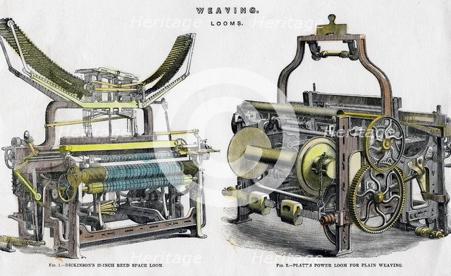 Weaving looms, 19th century. Artist: Unknown