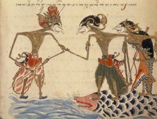 Two figures standing on a fish, 1804. Creator: Unknown.